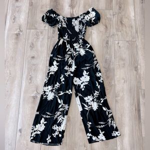 Smocked top, wide leg jumpsuit.